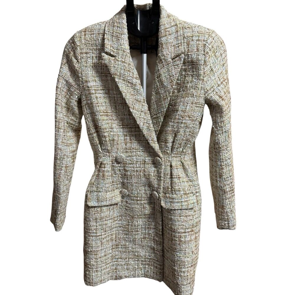 Jason Wu Jacket Tweed long Trench Blazer Boucle Double Breast cream Size Small‎